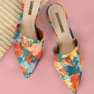 Women Floral Print Pointy Toe Multicolor flats